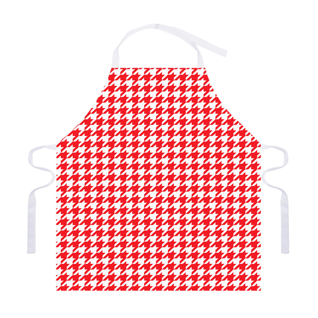 Red And White Houndstooth Pattern Print Adjustable Apron