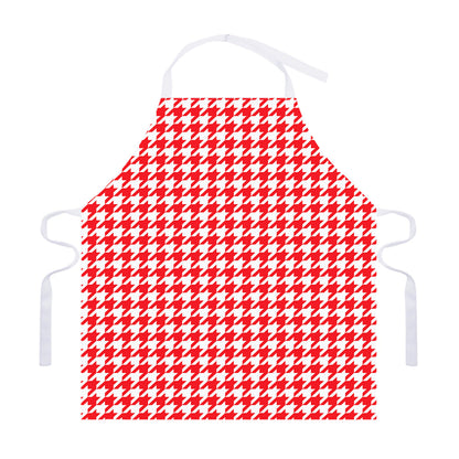 Red And White Houndstooth Pattern Print Adjustable Apron