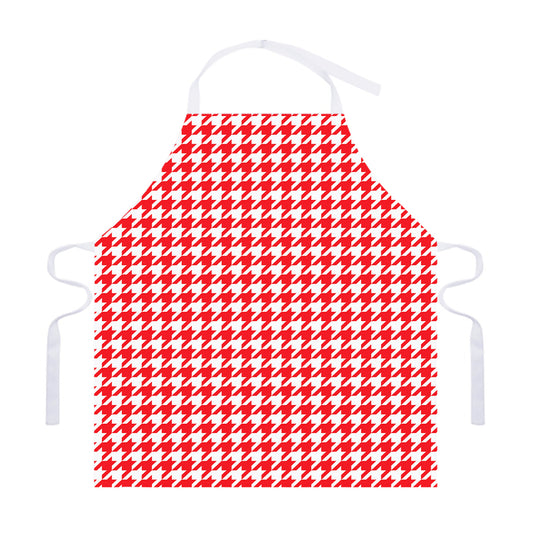 Red And White Houndstooth Pattern Print Adjustable Apron