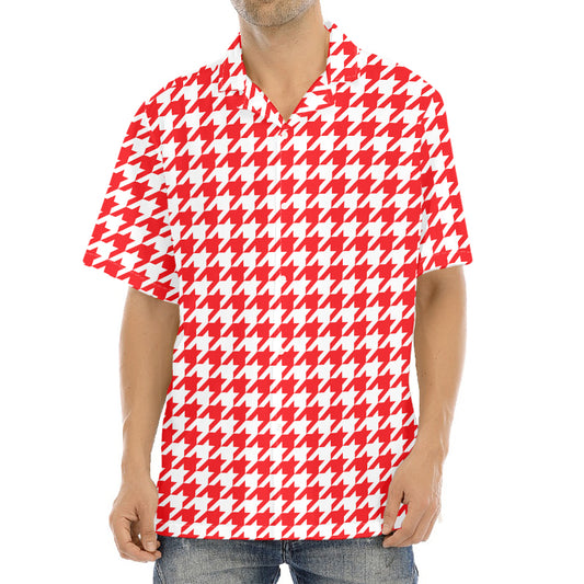 Red And White Houndstooth Pattern Print Aloha Shirt