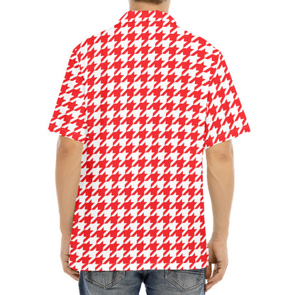 Red And White Houndstooth Pattern Print Aloha Shirt