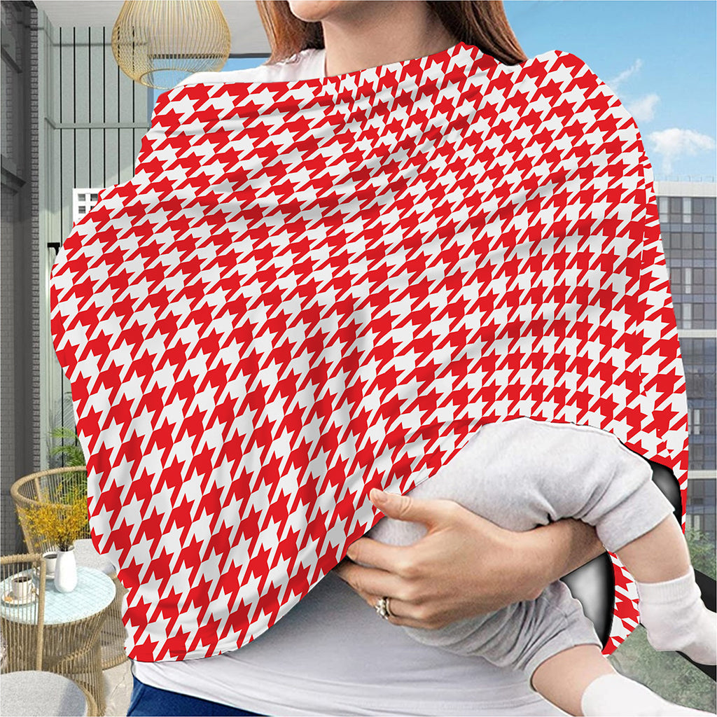 Red And White Houndstooth Pattern Print Baby Seat Cover