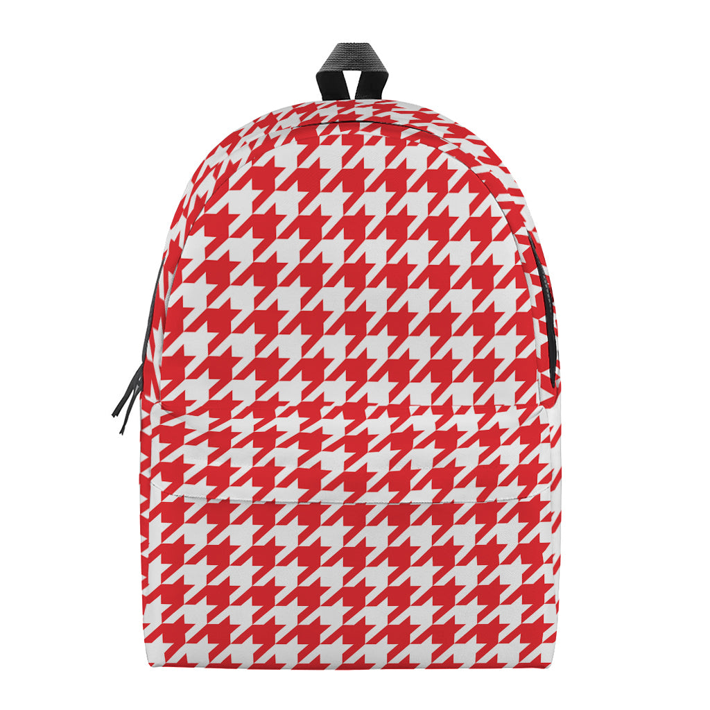 Red And White Houndstooth Pattern Print Backpack