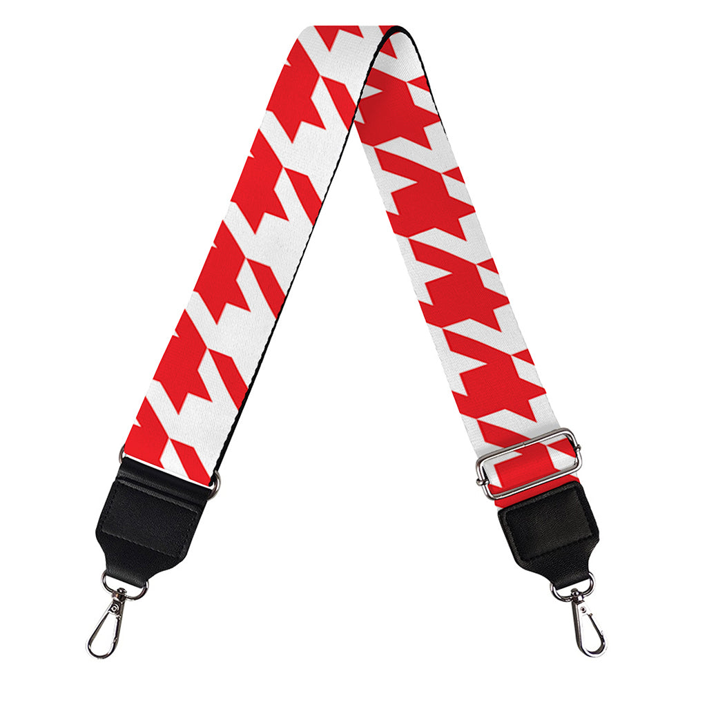 Red And White Houndstooth Pattern Print Bag Strap