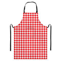 Red And White Houndstooth Pattern Print Bib Apron With Pocket