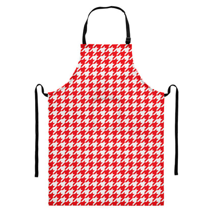 Red And White Houndstooth Pattern Print Bib Apron With Pocket