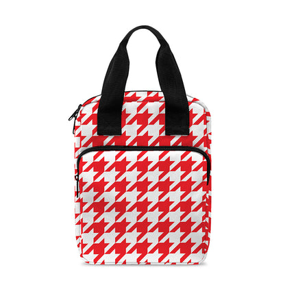 Red And White Houndstooth Pattern Print Bible Tote Bag