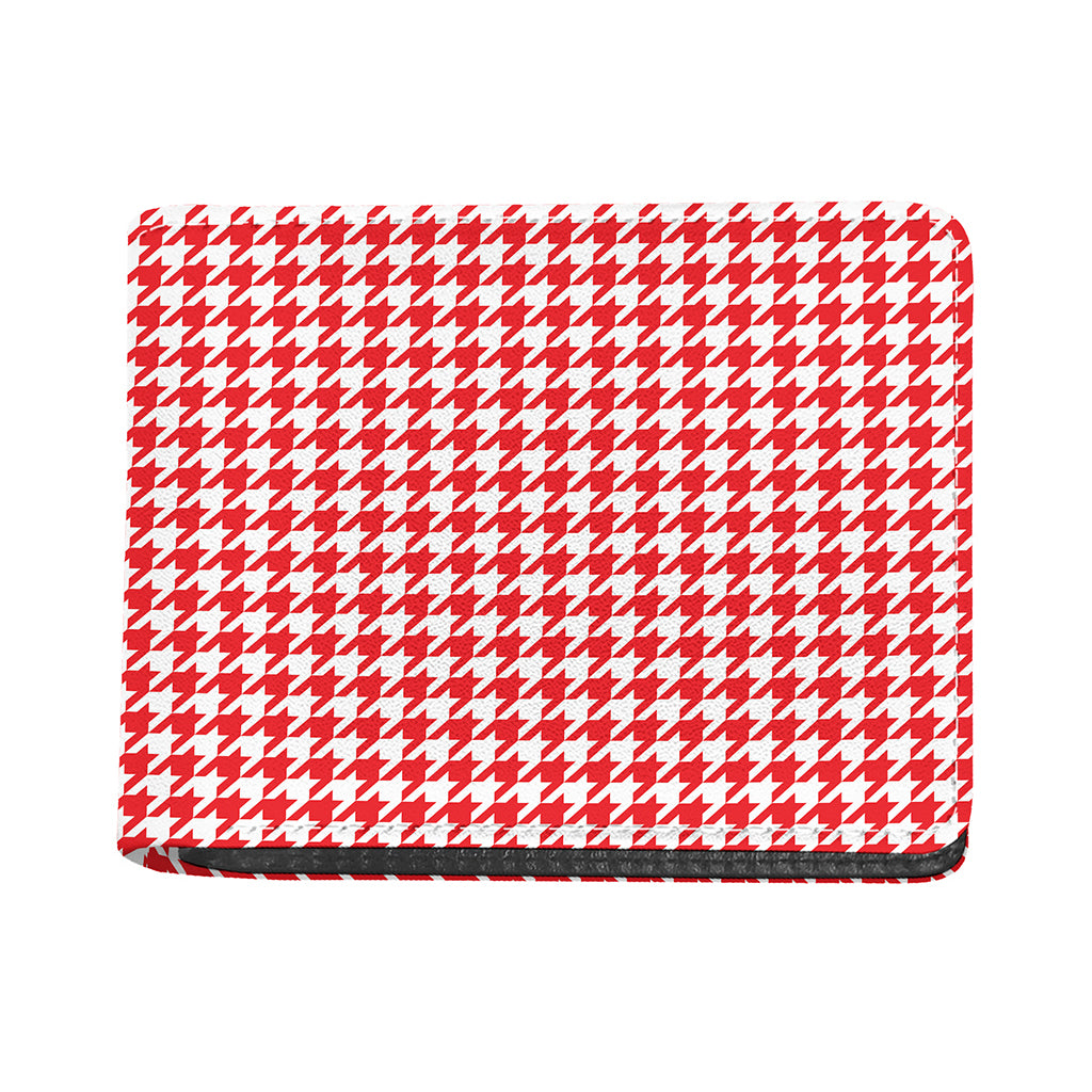 Red And White Houndstooth Pattern Print Bifold Wallet