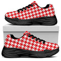 Red And White Houndstooth Pattern Print Black Chunky Shoes