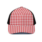 Red And White Houndstooth Pattern Print Black Mesh Trucker Cap