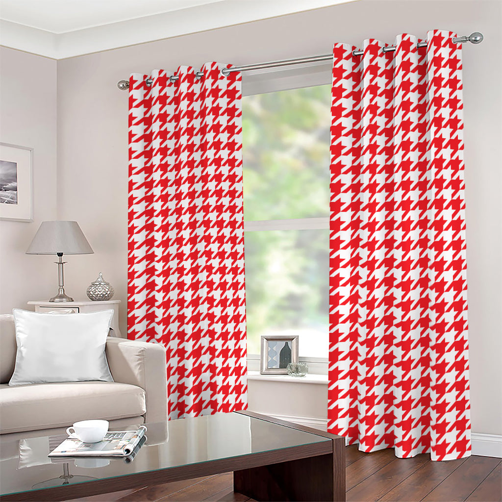 Red And White Houndstooth Pattern Print Blackout Grommet Curtains