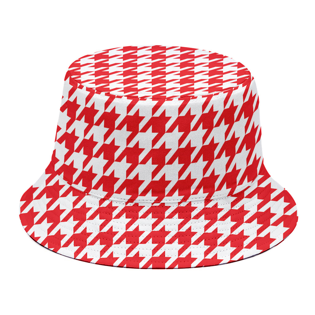 Red And White Houndstooth Pattern Print Bucket Hat