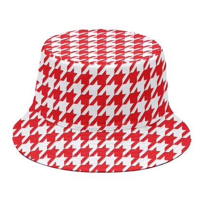 Red And White Houndstooth Pattern Print Bucket Hat