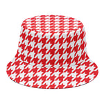 Red And White Houndstooth Pattern Print Bucket Hat