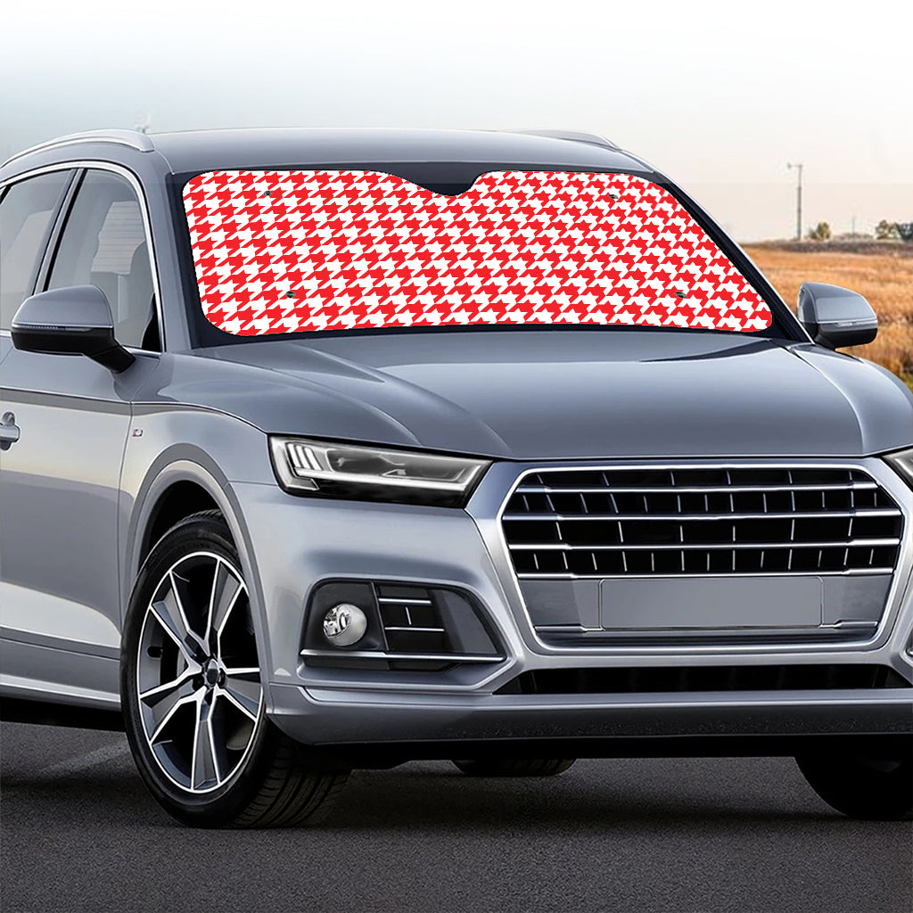 Red And White Houndstooth Pattern Print Car Windshield Sun Shade