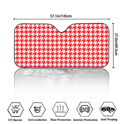 Red And White Houndstooth Pattern Print Car Windshield Sun Shade