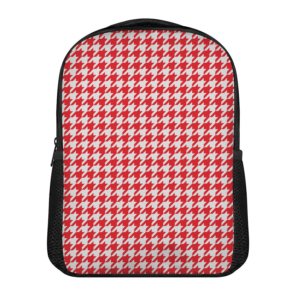 Red And White Houndstooth Pattern Print Casual Backpack