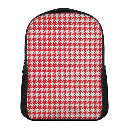 Red And White Houndstooth Pattern Print Casual Backpack