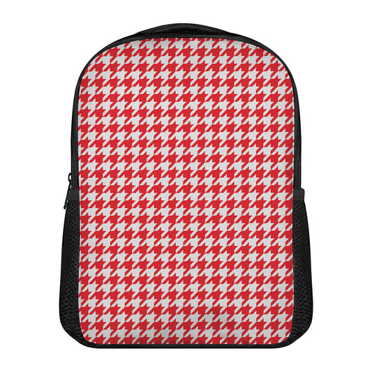 Red And White Houndstooth Pattern Print Casual Backpack