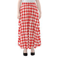 Red And White Houndstooth Pattern Print Chiffon Maxi Skirt