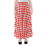 Red And White Houndstooth Pattern Print Chiffon Maxi Skirt