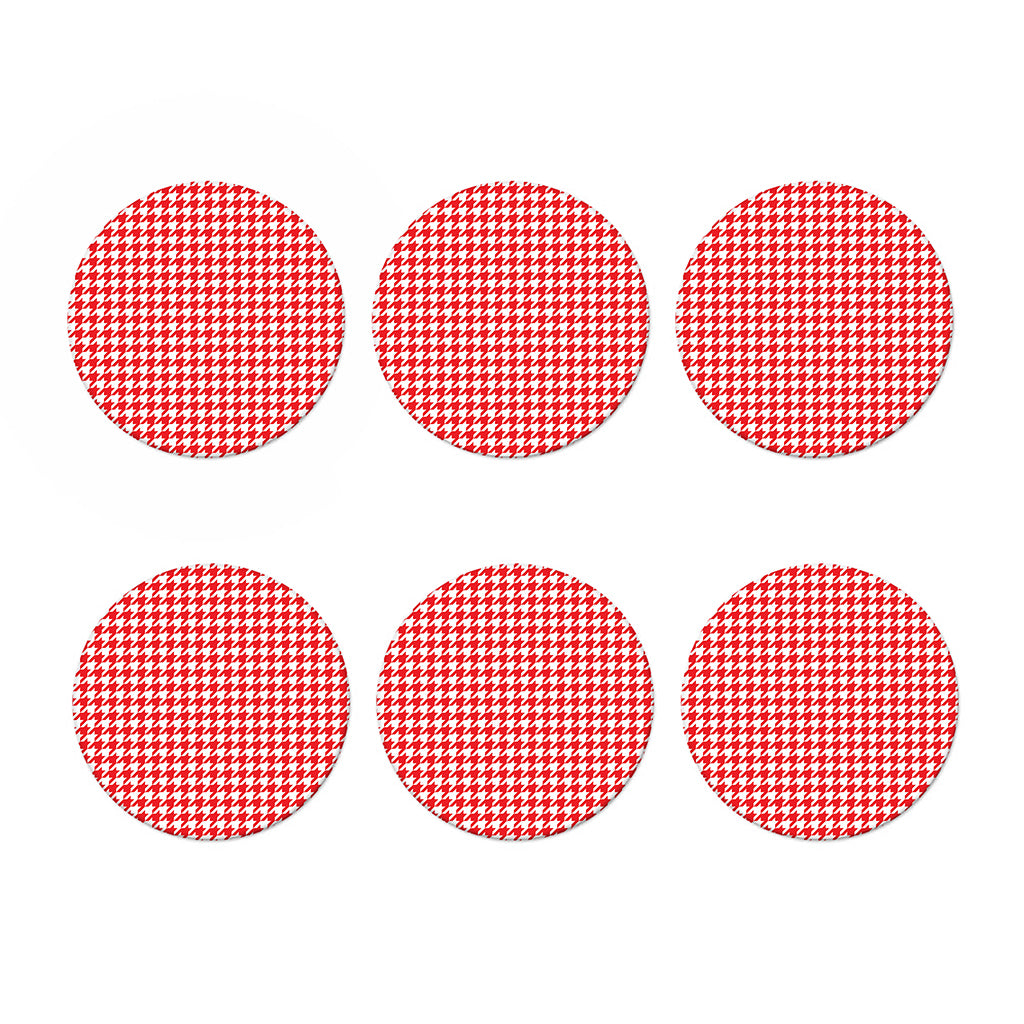 Red And White Houndstooth Pattern Print Coaster Set