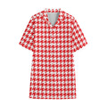 Red And White Houndstooth Pattern Print Cotton Hawaiian Shirt