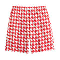 Red And White Houndstooth Pattern Print Cotton Shorts
