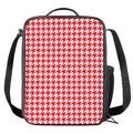 Red And White Houndstooth Pattern Print Crossbody Lunch Bag