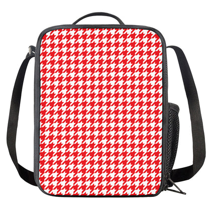Red And White Houndstooth Pattern Print Crossbody Lunch Bag