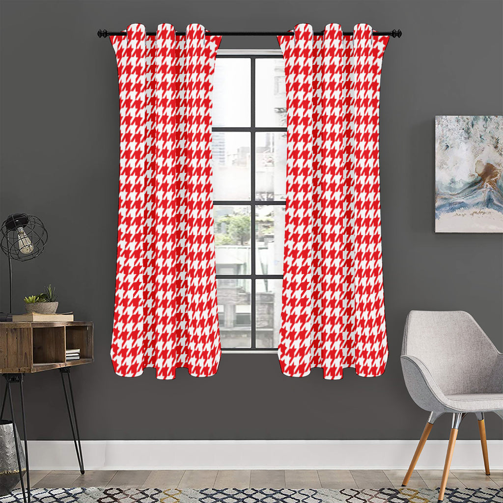 Red And White Houndstooth Pattern Print Curtain