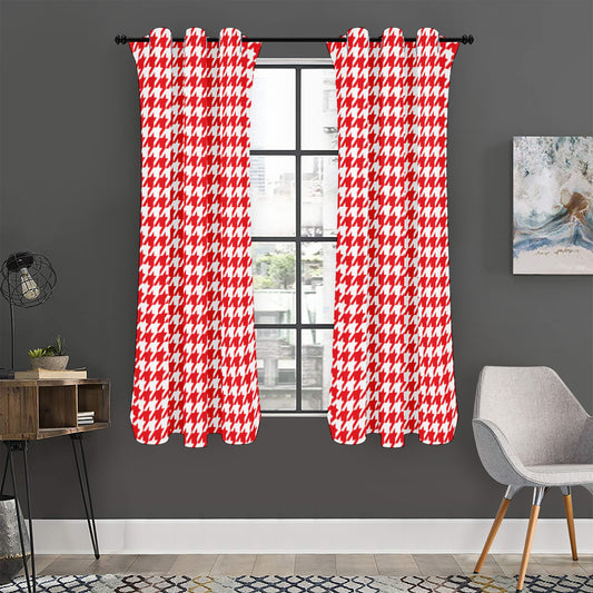Red And White Houndstooth Pattern Print Curtain