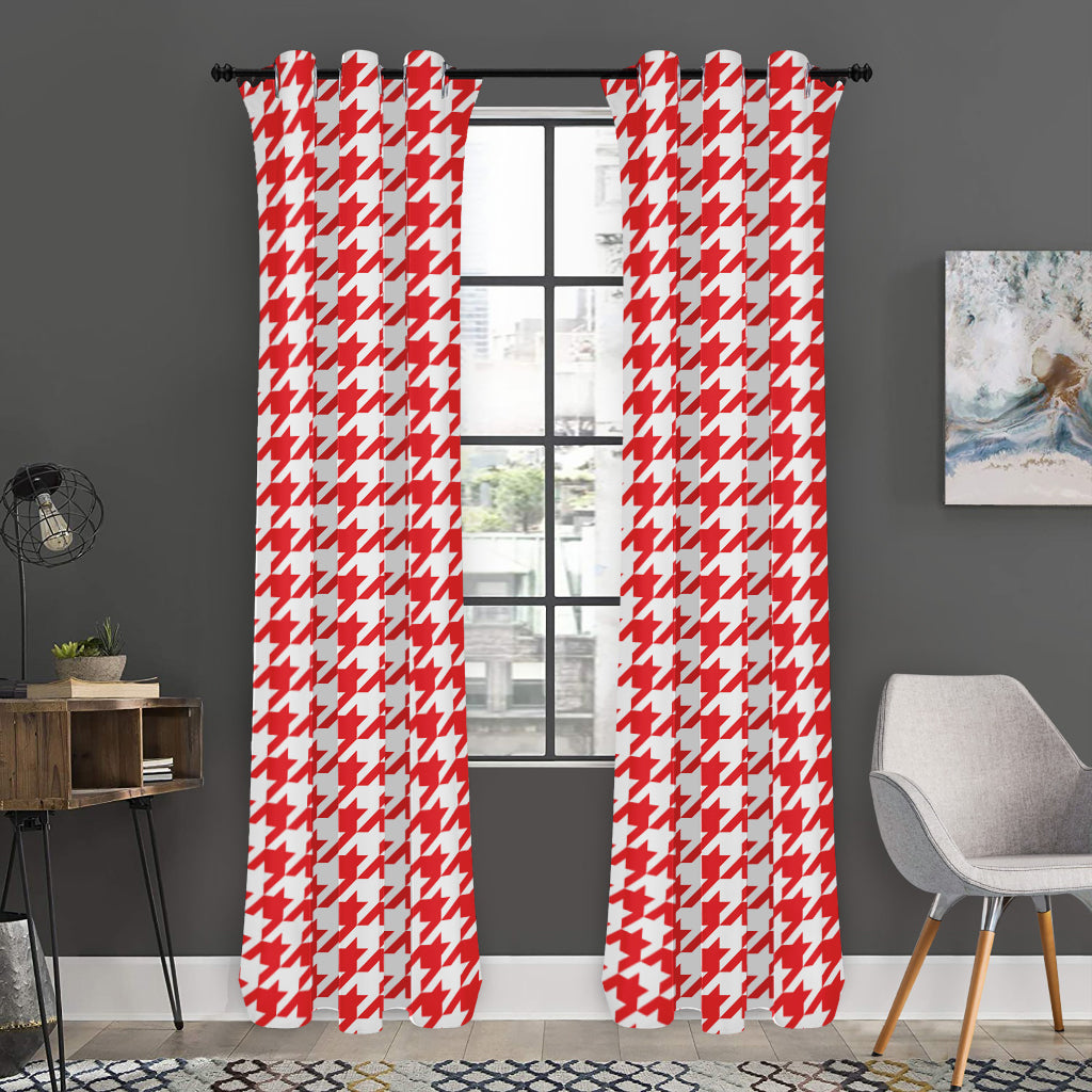 Red And White Houndstooth Pattern Print Curtain
