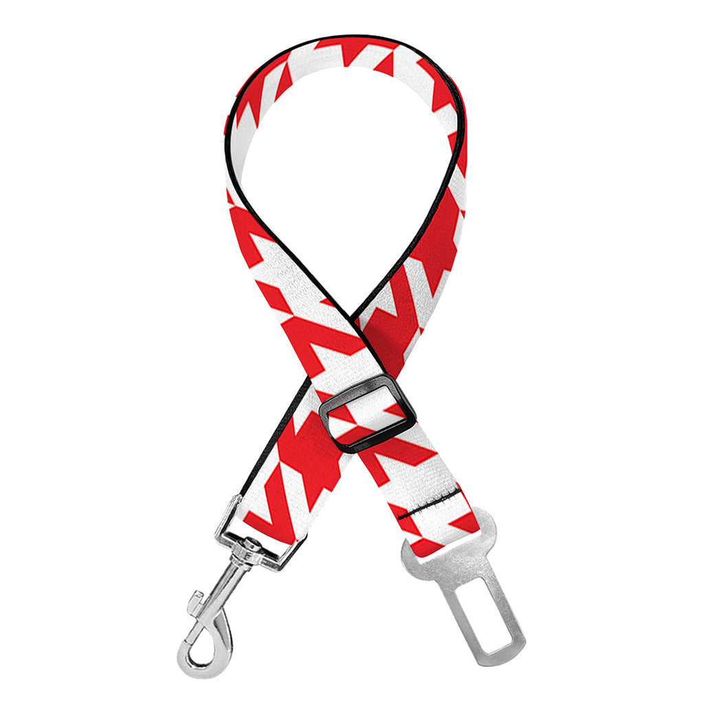 Red And White Houndstooth Pattern Print Dog Seat Belt