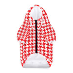 Red And White Houndstooth Pattern Print Dog Zip Up Hoodie
