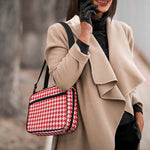 Red And White Houndstooth Pattern Print Double Strap Bible Bag