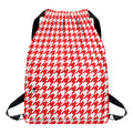 Red And White Houndstooth Pattern Print Drawstring Backpack