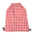 Red And White Houndstooth Pattern Print Drawstring Bag