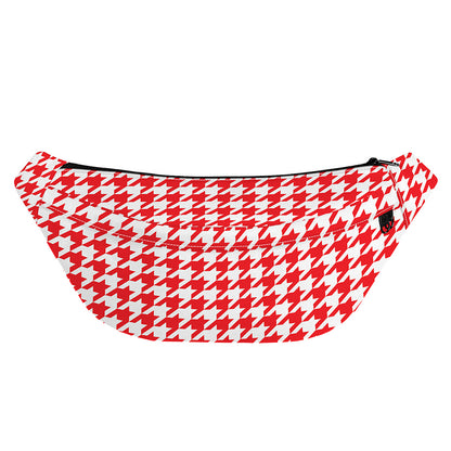 Red And White Houndstooth Pattern Print Fanny Pack
