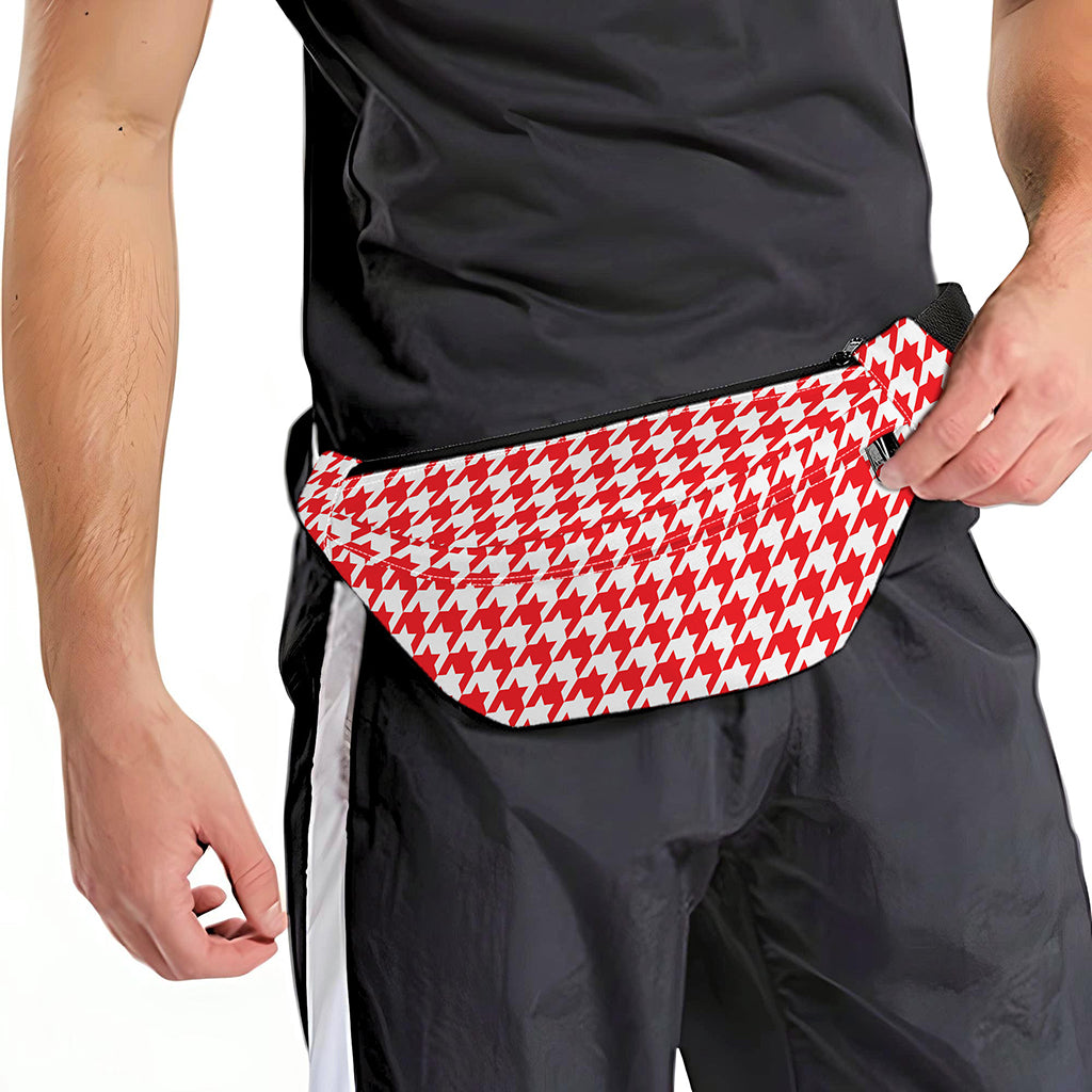 Red And White Houndstooth Pattern Print Fanny Pack