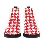 Red And White Houndstooth Pattern Print Flat Ankle Boots