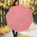 Red And White Houndstooth Pattern Print Foldable Umbrella