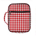 Red And White Houndstooth Pattern Print Front Pocket Bible Bag