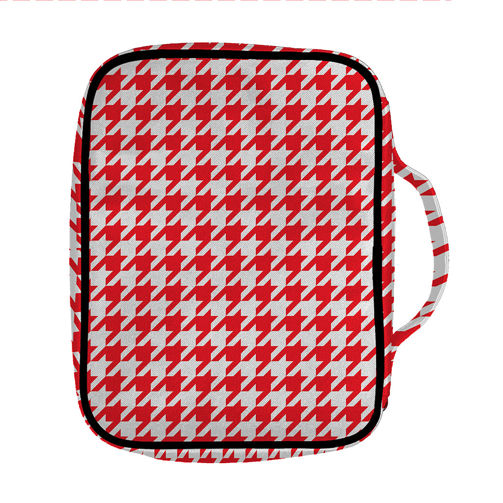 Red And White Houndstooth Pattern Print Front Pocket Bible Bag