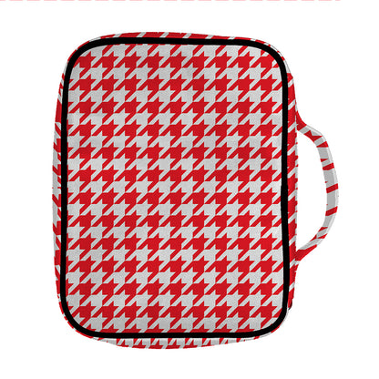 Red And White Houndstooth Pattern Print Front Pocket Bible Bag