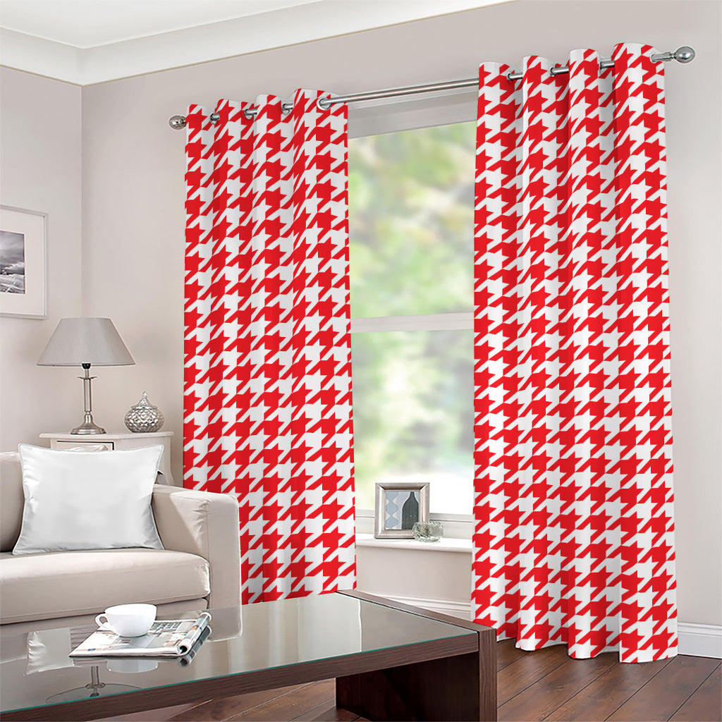 Red And White Houndstooth Pattern Print Grommet Curtains