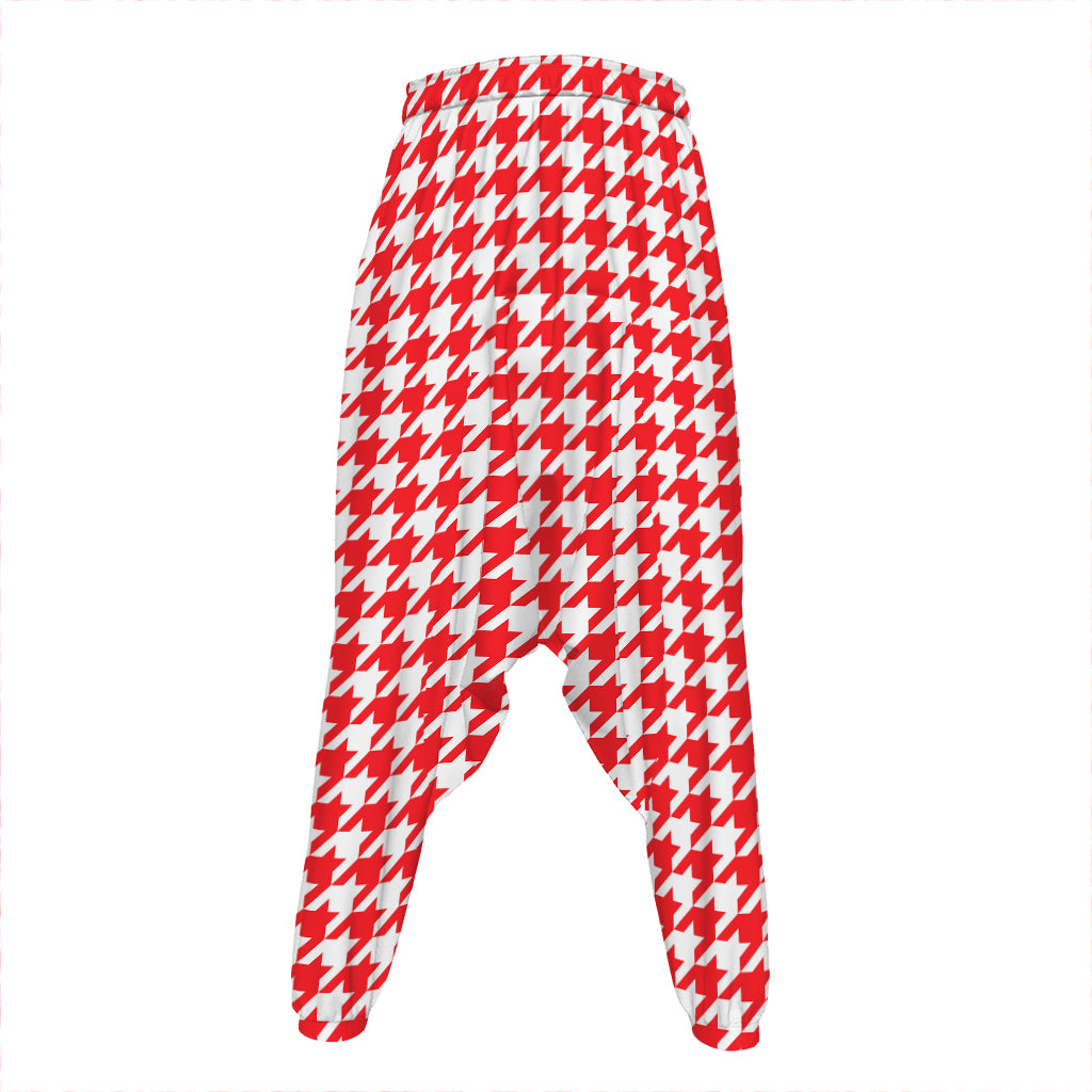 Red And White Houndstooth Pattern Print Hammer Pants