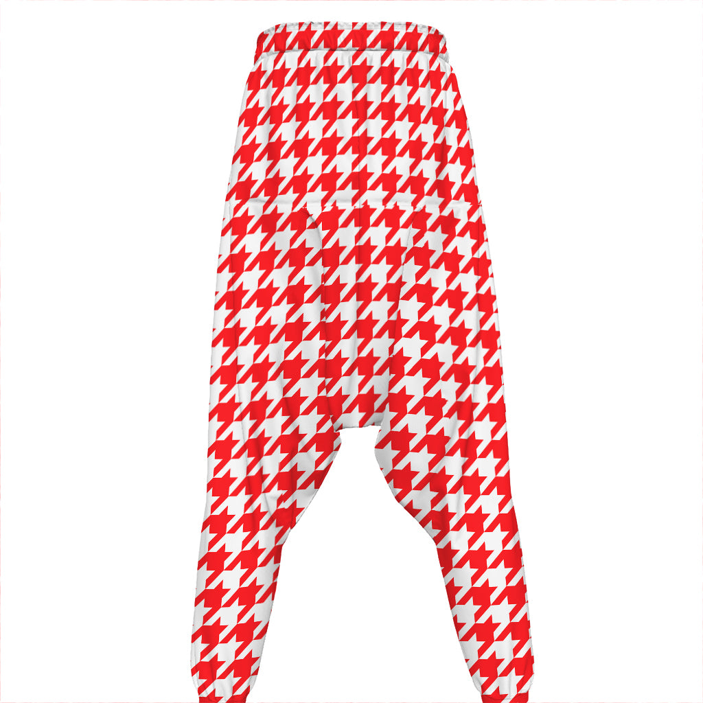Red And White Houndstooth Pattern Print Hammer Pants