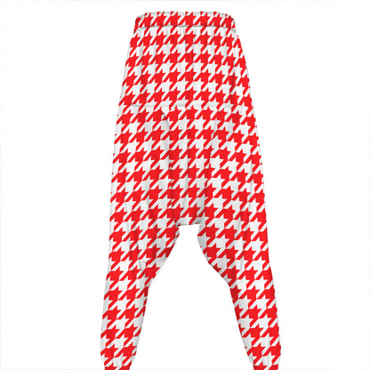 Red And White Houndstooth Pattern Print Hammer Pants