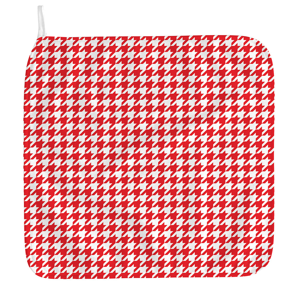 Red And White Houndstooth Pattern Print Hand Towel